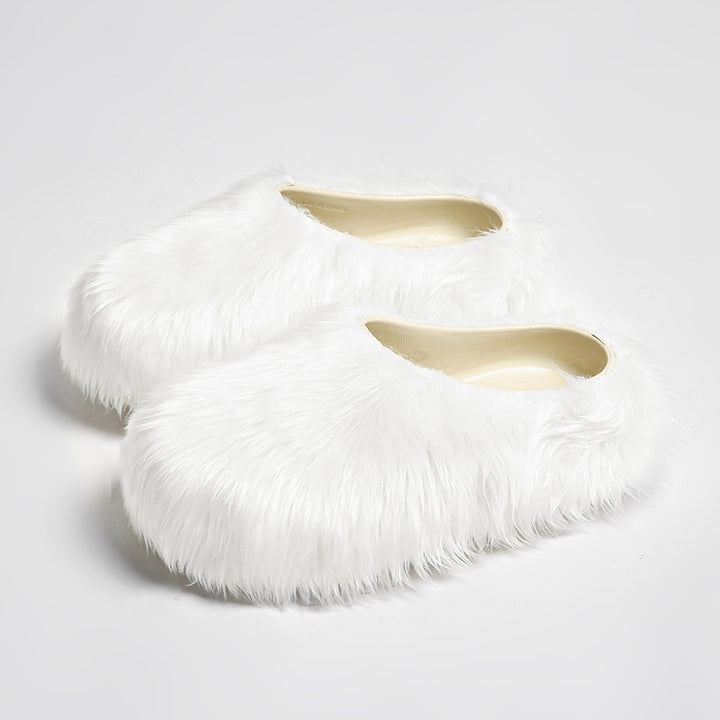 white Women's summer fuzzy slide sandals