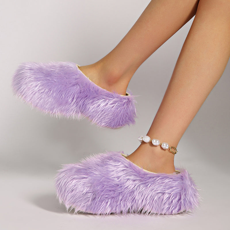 Women's summer platform fur slide sandals