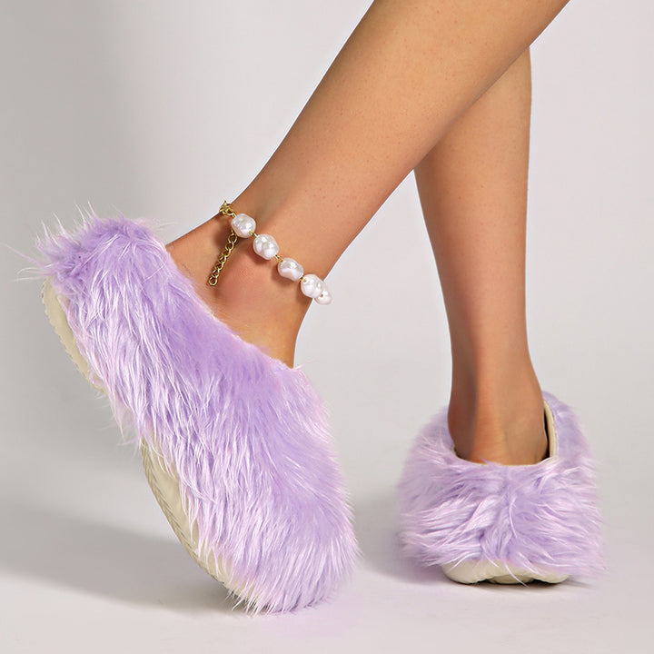 purple Women's summer platform fur slide sandals