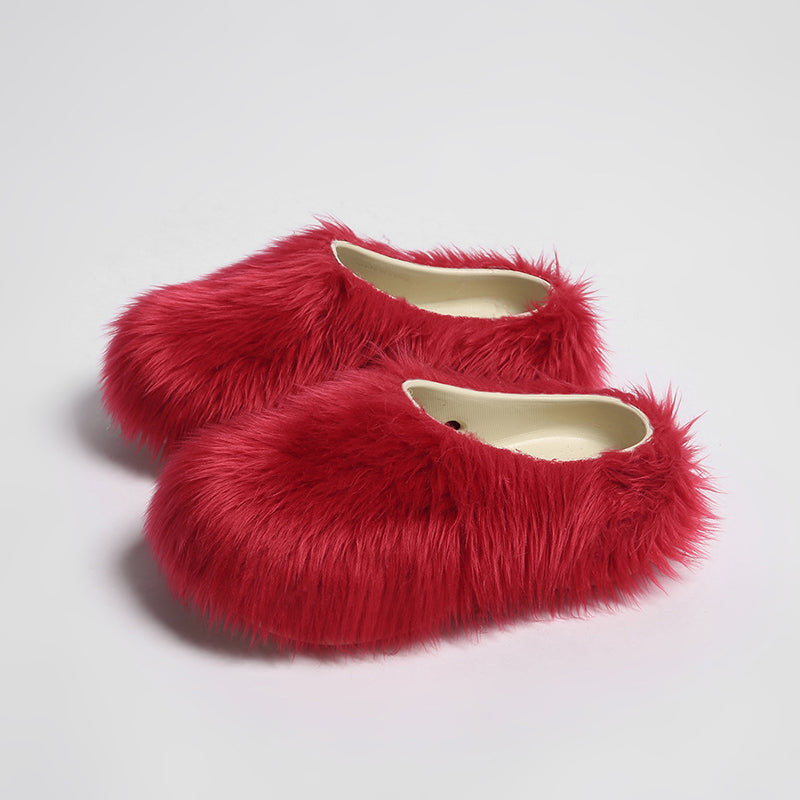 red Women's summer platform fur slide sandals