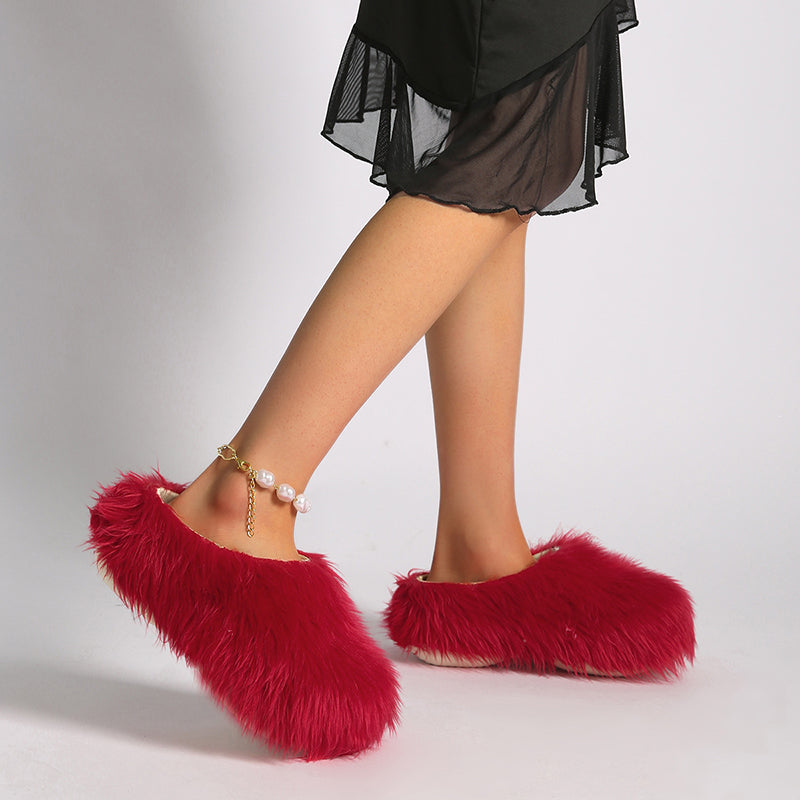 Women's summer platform fur slide sandals
