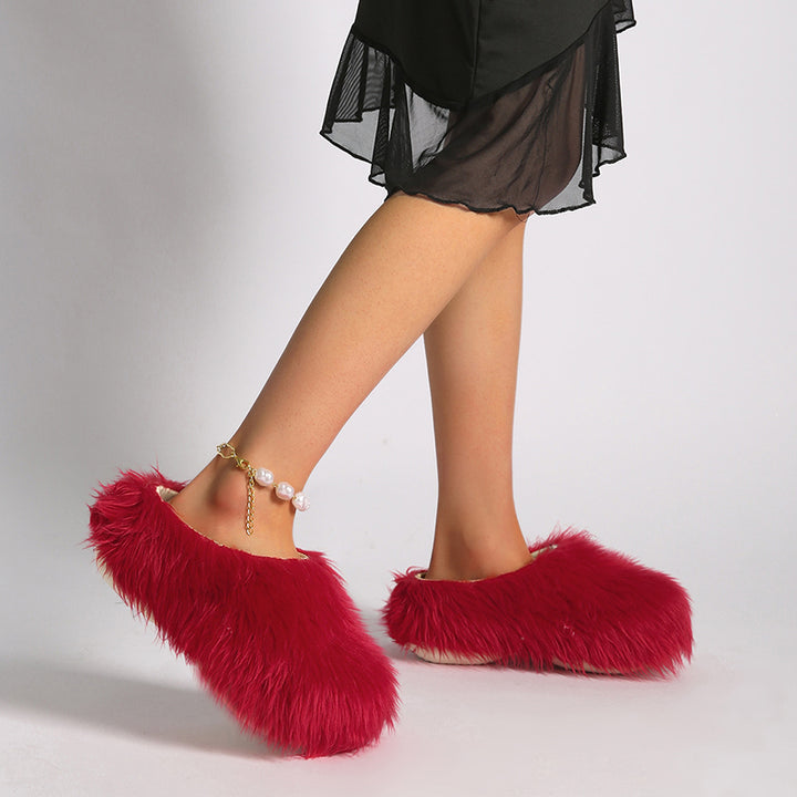 Women's summer platform fur slide sandals