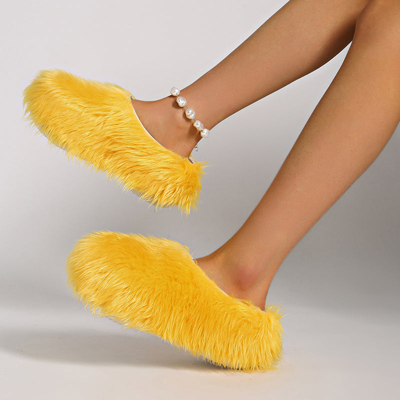 Women's summer platform fur slide sandals