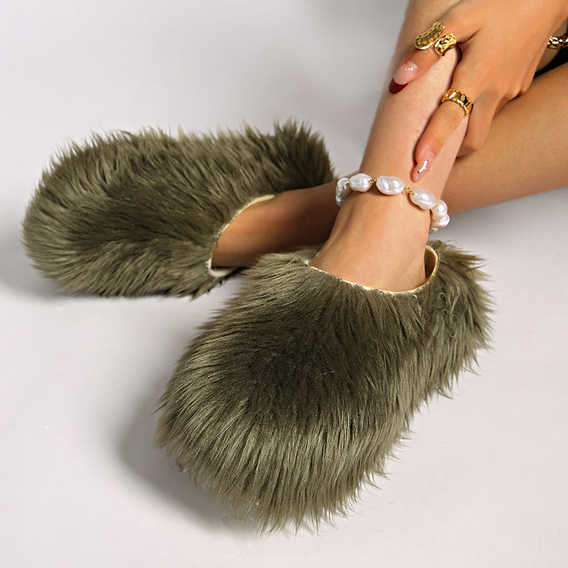 Women's summer platform fur slide sandals