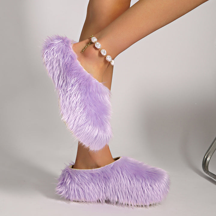 purple Women's summer platform fur slide sandals