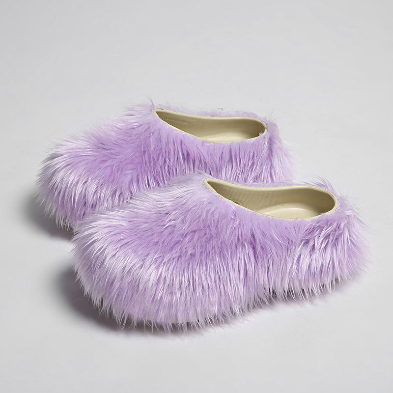 purple Women's summer platform fur slide sandals