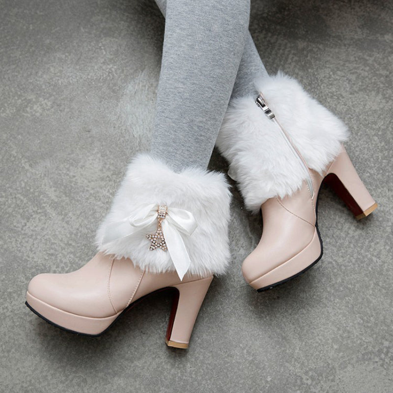 Women’s Fuzzy Trim Platform Ankle Boots