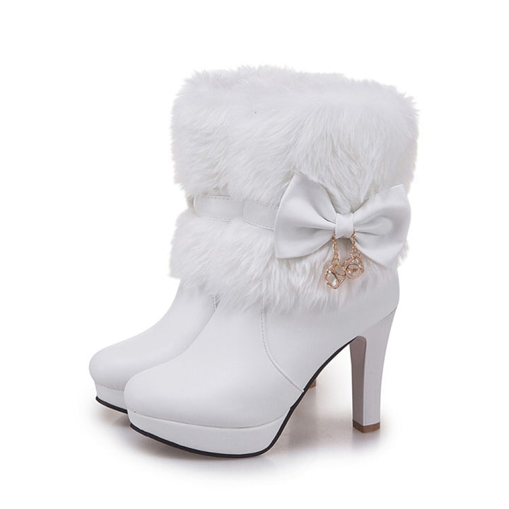 Women's sweet fuzzy cuff bow décor booties for Christmas/wedding