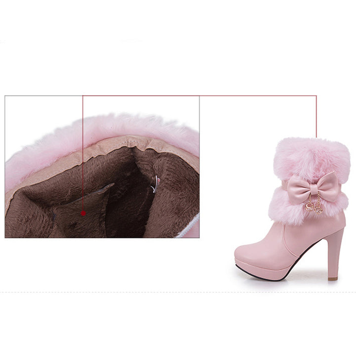 Women's sweet fuzzy cuff bow décor booties for Christmas/wedding