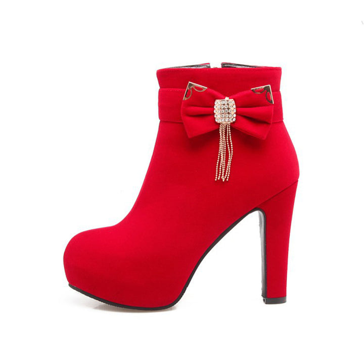 Women's sweet rhinestone bow décor booties for Christmas