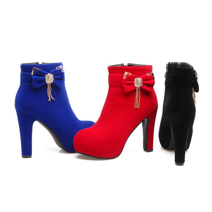 Women's sweet rhinestone bow décor booties for Christmas