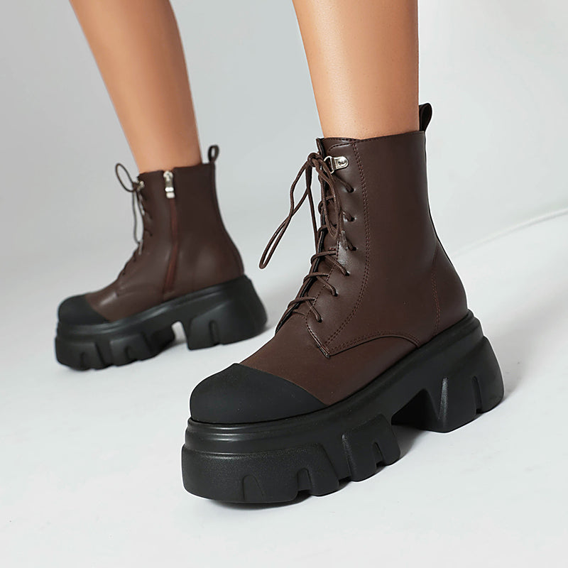 Women's thick platform 2-tone combat boots