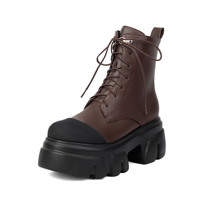 coffee Women's thick platform 2-tone combat boots