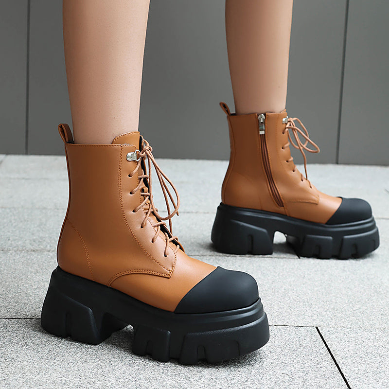 Women's thick platform 2-tone combat boots
