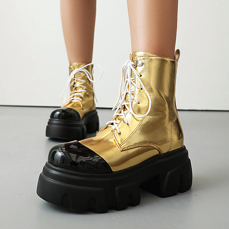 Women's thick platform 2-tone combat boots