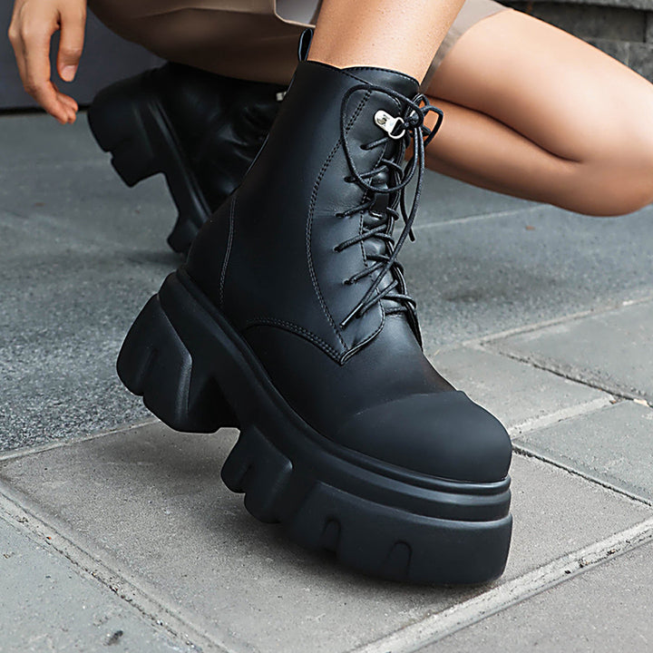 black Women's thick platform 2-tone combat boots