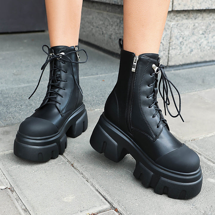 black Women's thick platform 2-tone combat boots
