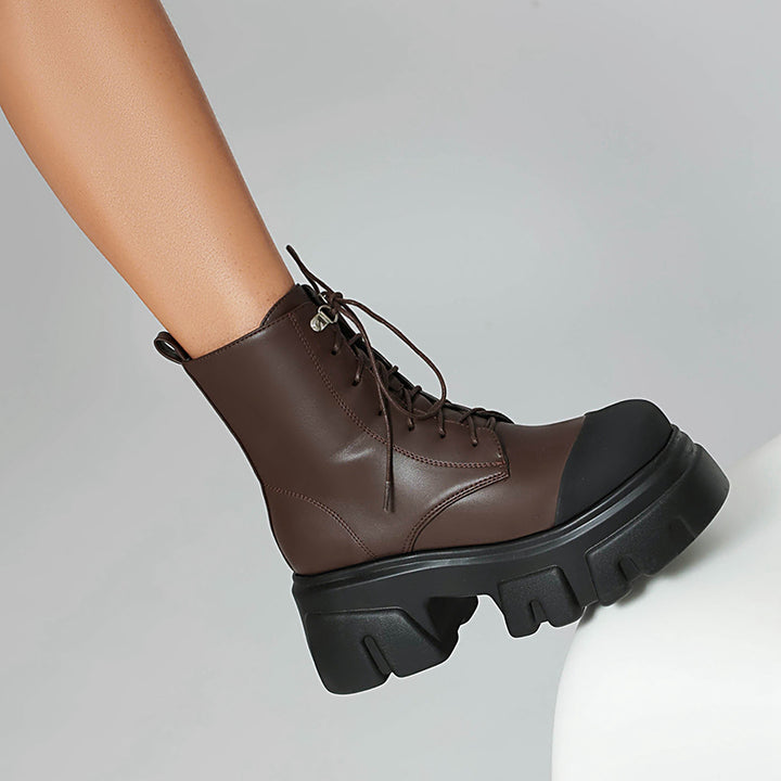 coffee Women's thick platform 2-tone combat boots
