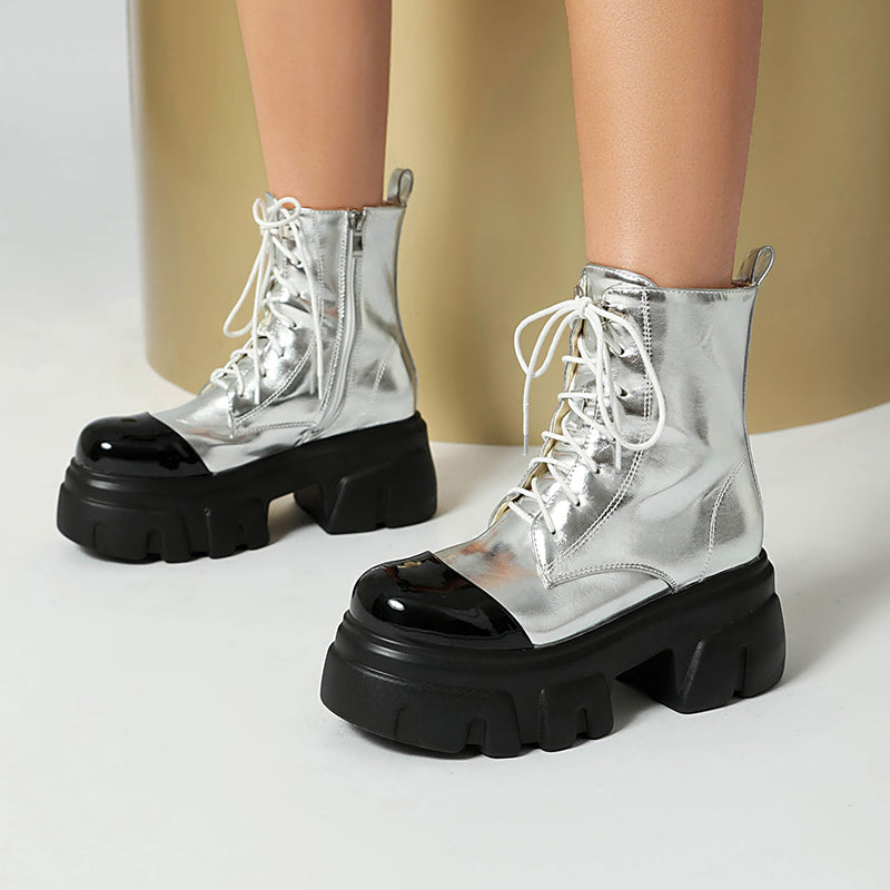 Women's thick platform 2-tone combat boots