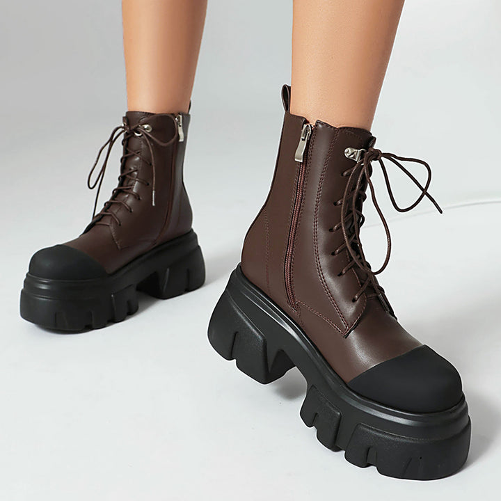coffee Women's thick platform 2-tone combat boots