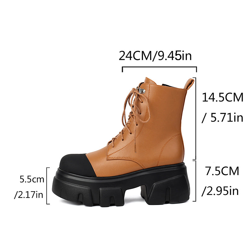 brown Women's thick platform 2-tone combat boots