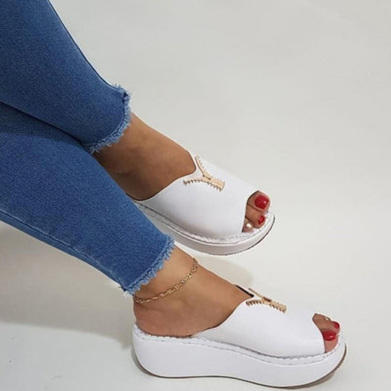 Women's thick platform peep toe slides