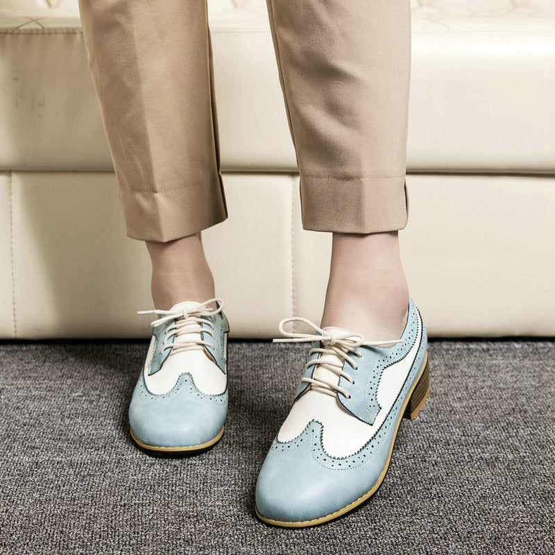 blue Women's vintage 2 tones wingtip oxfords shoes