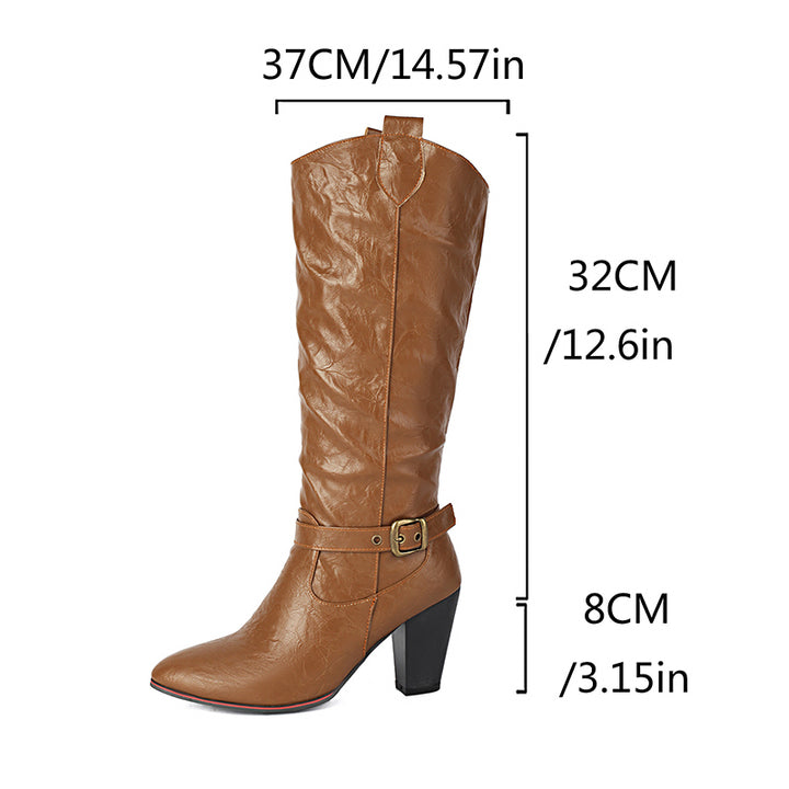brown Women's vintage slouchy leather mid calf boots