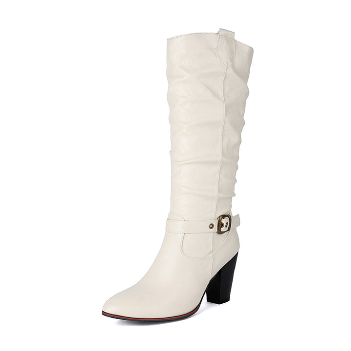 white Women's vintage slouchy leather mid calf boots