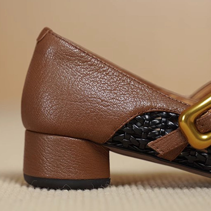 black Women's vintage woven hollow out mary jane shoes