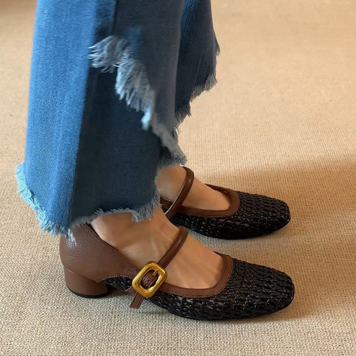 Women's vintage woven hollow out mary jane shoes
