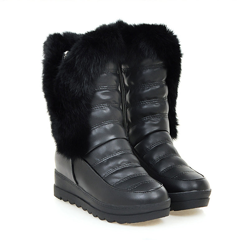 black Women's wedge heels platform snow boots non-slip