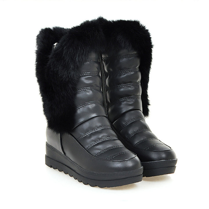 black Women's wedge heels platform snow boots non-slip