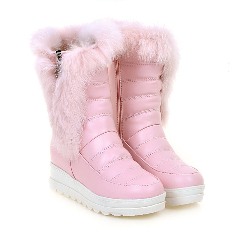 pink black Women's wedge heels platform snow boots non-slip