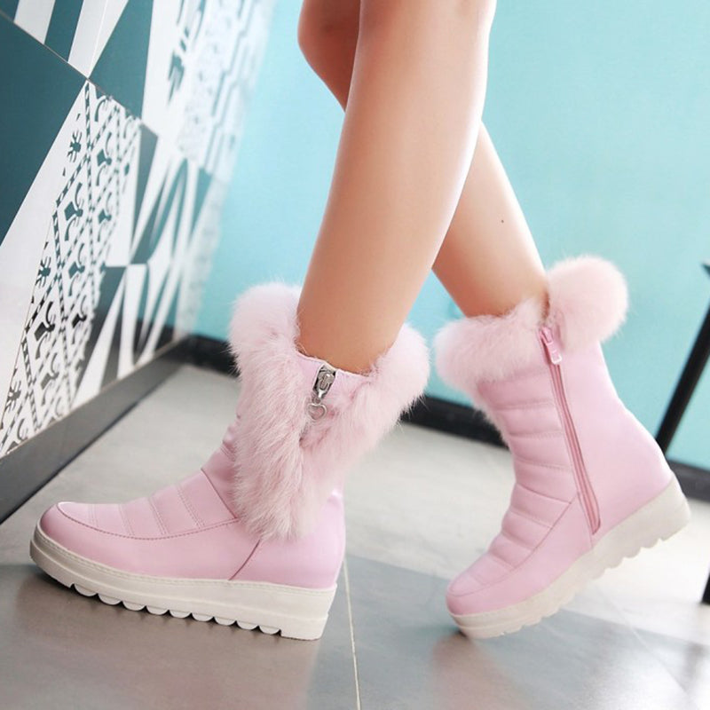pink black Women's wedge heels platform snow boots non-slip