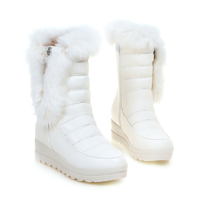 white Women's wedge heels platform snow boots non-slip