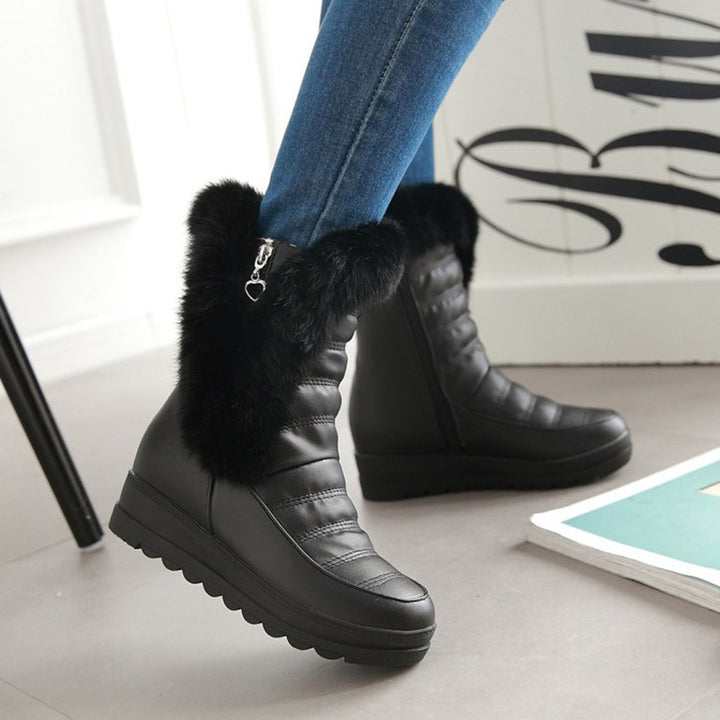 black Women's wedge heels platform snow boots non-slip