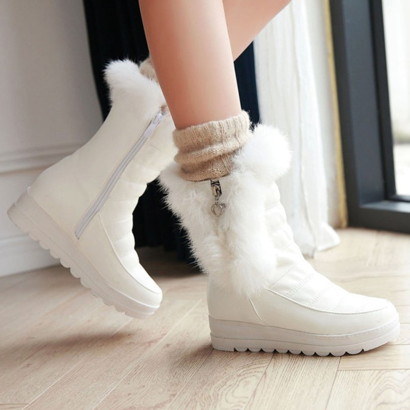white Women's wedge heels platform snow boots non-slip