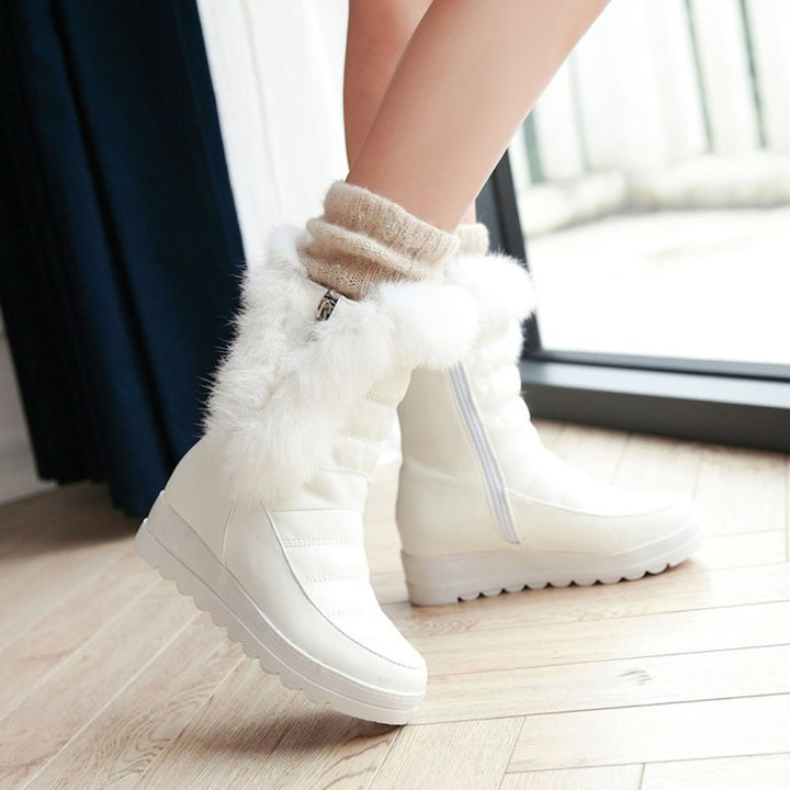 white Women's wedge heels platform snow boots non-slip