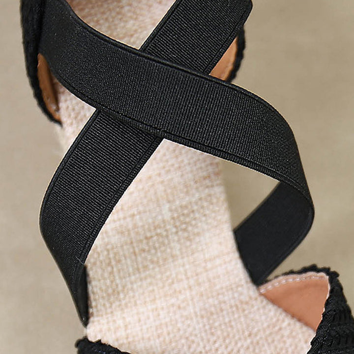 black Trendy Woven Espadrille Wedges for Women – Braided Closed-Toe Comfort for Summer Outings