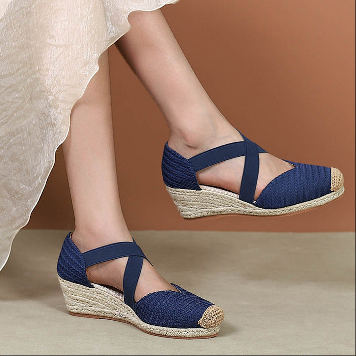 Trendy Woven Espadrille Wedges for Women – Braided Closed-Toe Comfort for Summer Outings
