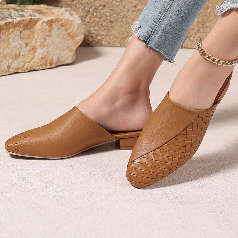 khaki Elegant Woven Mule Sandals for Women - Chic Closed-Toe Slip-On Style for Summer Outings