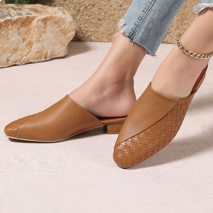 khaki Elegant Woven Mule Sandals for Women - Chic Closed-Toe Slip-On Style for Summer Outings