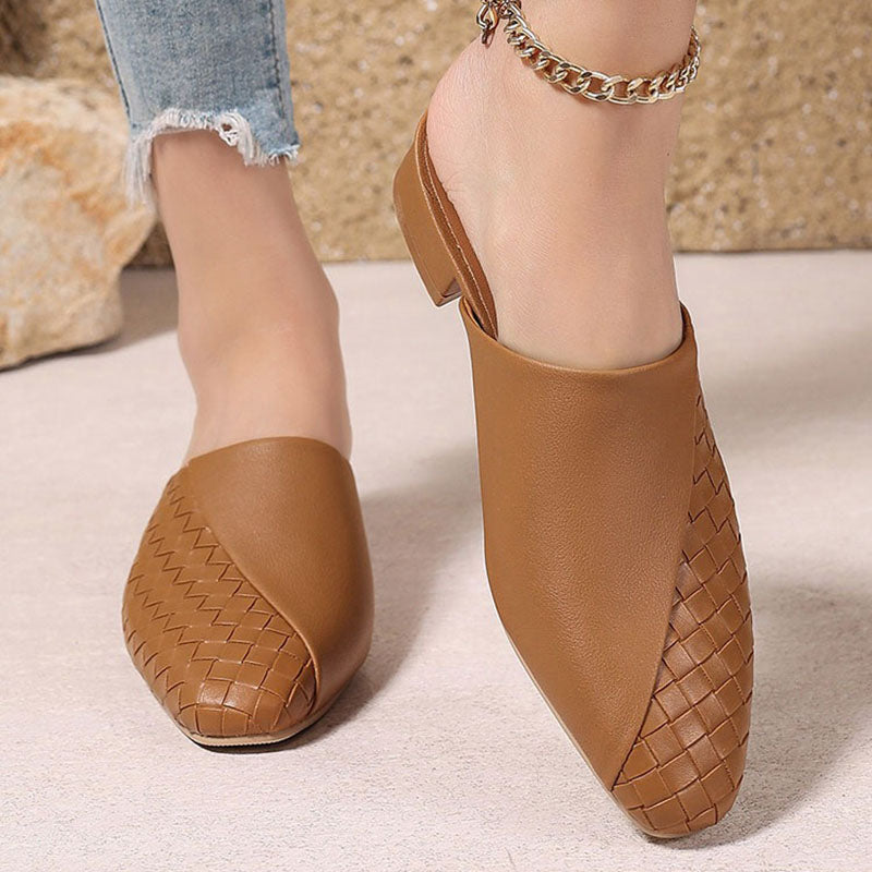 Elegant Woven Mule Sandals for Women - Chic Closed-Toe Slip-On Style for Summer Outings