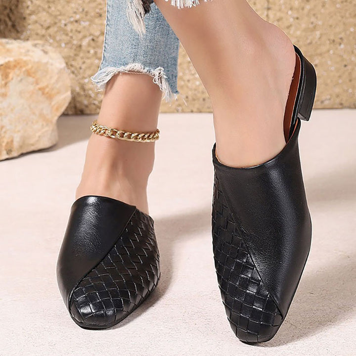 black Elegant Woven Mule Sandals for Women - Chic Closed-Toe Slip-On Style for Summer Outings
