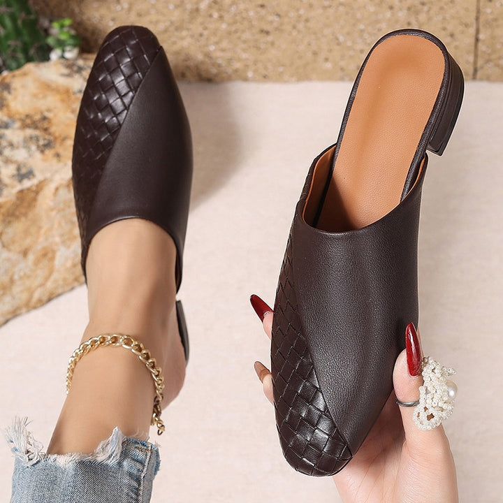 brown Elegant Woven Mule Sandals for Women - Chic Closed-Toe Slip-On Style for Summer Outings