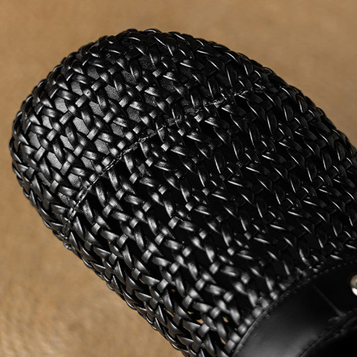 black Women's woven leather mules