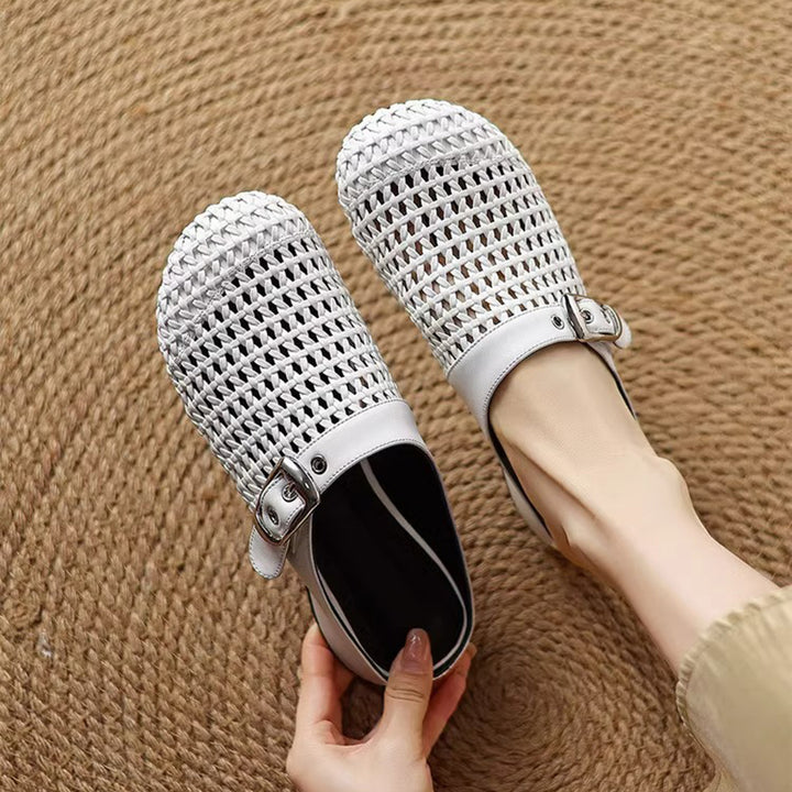 white Women's woven leather mules