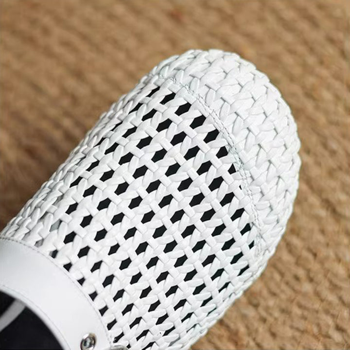 white Women's woven leather mules