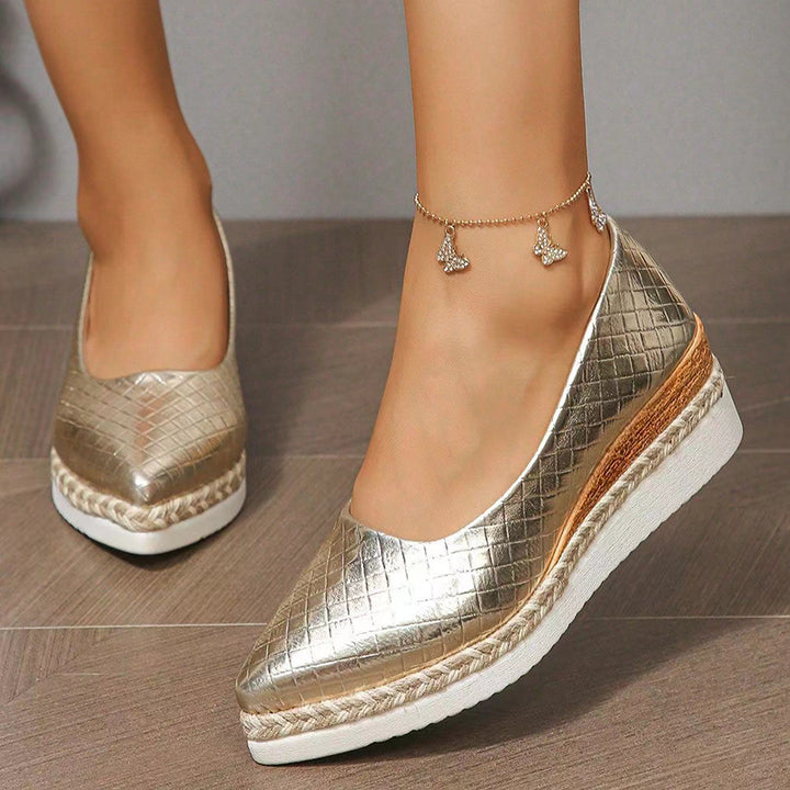 Women's woven textured slip on wedge heels pumps
